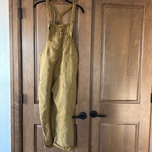 Olive Slouchy cuffed overalls